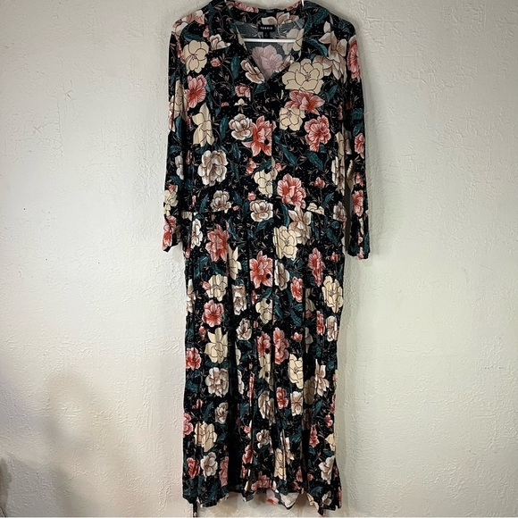 Torrid Floral Midi Challis Shirt Dress in Black - Picture 3 of 15